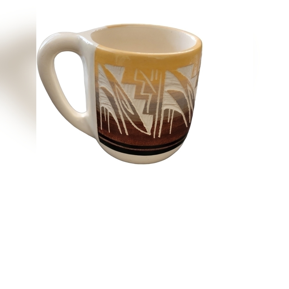 Vintage Navajo Pottery Mug Signed Mike Nav USA Handcrafted Southwest Etched